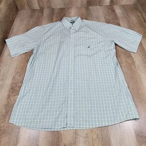 Nautica Mens Big & Tall 80s Two Ply Cotton Plaid Button-Up Shirt Green Size 2XLT